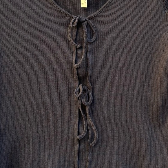 NWTS Madewell Ribbed Black Tie Bow Short Sleeve - Picture 6 of 14